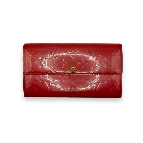 Louis Vuitton Monogram Vernis Porte Feuille Sarah Long Bifold Wallet Red 7.5 x 4 - Picture 1 of 14